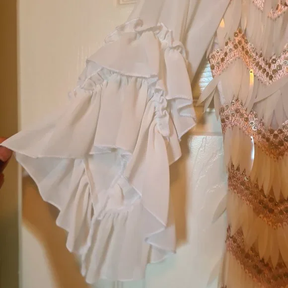 Imported Turkish Party21 Silk Ruffle Knee Length Dress w/Multi Shimmer Sequin 6 - Picture 6 of 17